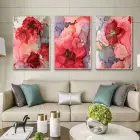 Sulu Boya Efektli Çiçek Desenli Metal Çerçeveli Tablo Seti Gümüş