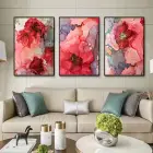 Sulu Boya Efektli Çiçek Desenli Metal Çerçeveli Tablo Seti Siyah