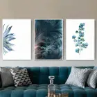 Mavi Çiçekler Desenli Metal Çerçeveli Tablo Seti Beyaz