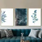 Mavi Çiçekler Desenli Metal Çerçeveli Tablo Seti Altın