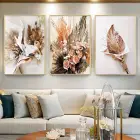 Çiçek Desenli Metal Çerçeveli Tablo Seti Altın