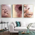 Çiçek Desenli Metal Çerçeveli Tablo Seti Altın