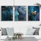 Mavi Çiçekler Desenli Metal Çerçeveli Tablo Seti Gümüş