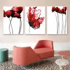 Kırmızı Çiçek Desenli Metal Çerçeveli Tablo Seti Beyaz