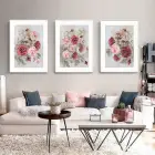 Çiçek Desenli Metal Çerçeveli Tablo Seti Beyaz