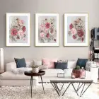 Çiçek Desenli Metal Çerçeveli Tablo Seti Altın