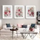 Çiçek Desenli Metal Çerçeveli Tablo Seti Gümüş