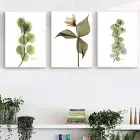 Yeşil Yapraklı Çiçek Desenli Metal Çerçeveli Tablo Seti Beyaz