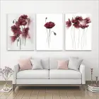 Bordo Çiçekler Desenli Metal Çerçeveli Tablo Seti Beyaz