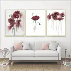 Bordo Çiçekler Desenli Metal Çerçeveli Tablo Seti Altın