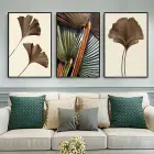 Kahve-Yeşil Desenli Çiçekli Metal Çerçeveli Tablo Seti Siyah