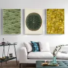 Yeşil Krem Çiçek Desenli Metal Çerçeveli Tablo Seti Beyaz