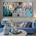 Rengarenk Tüyler Desenli Metal Çerçeveli Tablo Seti Gümüş