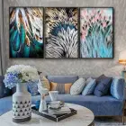 Rengarenk Tüyler Desenli Metal Çerçeveli Tablo Seti Siyah