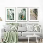 Yeşil Ve Gold Detaylı Metal Çerçeveli Tablo Seti Beyaz