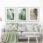 Yeşil Ve Gold Detaylı Metal Çerçeveli Tablo Seti Gümüş