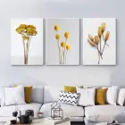 Sarı Çiçek Desenli Metal Çerçeveli Tablo Seti Beyaz