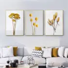 Sarı Çiçek Desenli Metal Çerçeveli Tablo Seti Altın