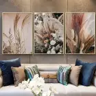 Çiçek Desenli Metal Çerçeveli Tablo Seti Altın