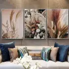 Çiçek Desenli Metal Çerçeveli Tablo Seti Gümüş