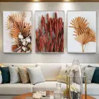 Turuncu Çiçekler Desenli Metal Çerçeveli Tablo Seti Gümüş