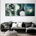 Yeşil Yapraklar Tasarım Metal Çerçeveli Tablo Seti Siyah