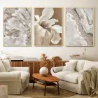 Kahve Tonları Çiçek Desenli Metal Çerçeveli Tablo Seti Altın