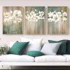 Çiçek Desenli Metal Çerçeveli Tablo Seti Altın