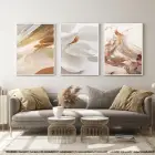 Krem Renkler Çiçek Desenli Metal Çerçeveli Tablo Seti Beyaz