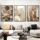 Kahrengi Desenli Çiçek Detaylı Metal Çerçeveli Tablo Seti Siyah