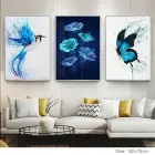 Lacivert Kuşlar Tasarım Metal Çerçeveli Tablo Seti Gümüş