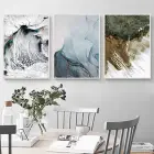 Deniz Dalgaları Soyut Desenli Metal Çerçeveli Tablo Seti Beyaz