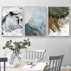 Deniz Dalgaları Soyut Desenli Metal Çerçeveli Tablo Seti Gümüş