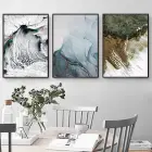 Deniz Dalgaları Soyut Desenli Metal Çerçeveli Tablo Seti Siyah