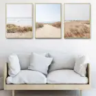 Kumsal Desenli Manzara Detaylı Metal Çerçeveli Tablo Seti Altın