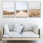 Kumsal Desenli Manzara Detaylı Metal Çerçeveli Tablo Seti Gümüş