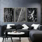Siyah Beyaz Desenli Metal Çerçeveli Tablo Seti Altın