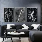 Siyah Beyaz Desenli Metal Çerçeveli Tablo Seti Gümüş