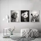 Siyah Beyaz Desenli Metal Çerçeveli Tablo Seti Beyaz