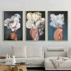 Soyut Kadın Figürleri Metal Çerçeveli Tablo Seti Altın