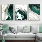 Soyut Yeşil Desenli Metal Çerçeveli Tablo Seti Gümüş