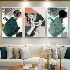 Soyut Figürler Ve Yeşil Detaylı Metal Çerçeveli Tablo Seti Beyaz