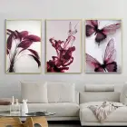 Bordo Kelebek Desenli Metal Çerçeveli Tablo Seti Altın