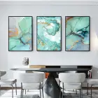 Yeşil-Mavi Soyut Desenli Metal Çerçeveli Tablo Seti Siyah