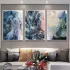 Mavi Soyut Tasarım Metal Çerçeveli Tablo Seti Beyaz