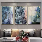 Mavi Soyut Tasarım Metal Çerçeveli Tablo Seti Altın