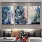 Mavi Soyut Tasarım Metal Çerçeveli Tablo Seti Gümüş