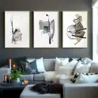 Soyut Geometrik Desenli Metal Çerçeveli Tablo Seti Altın