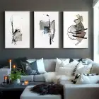 Soyut Geometrik Desenli Metal Çerçeveli Tablo Seti Gümüş