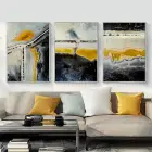 Soyut Desenli Metal Çerçeveli Tablo Seti Gümüş